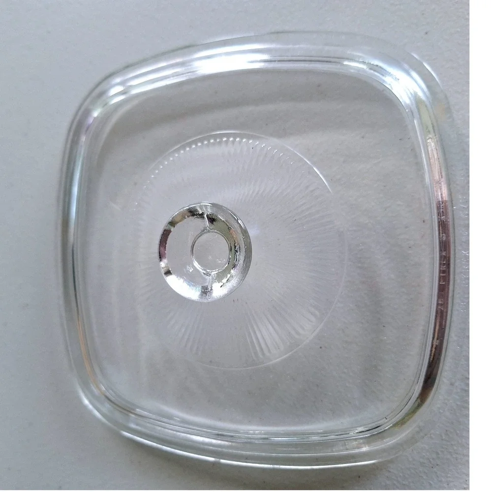 Vintage Pyrex A-7-C Clear Glass Square Casserole Lid 7 Inch Sunburst Design